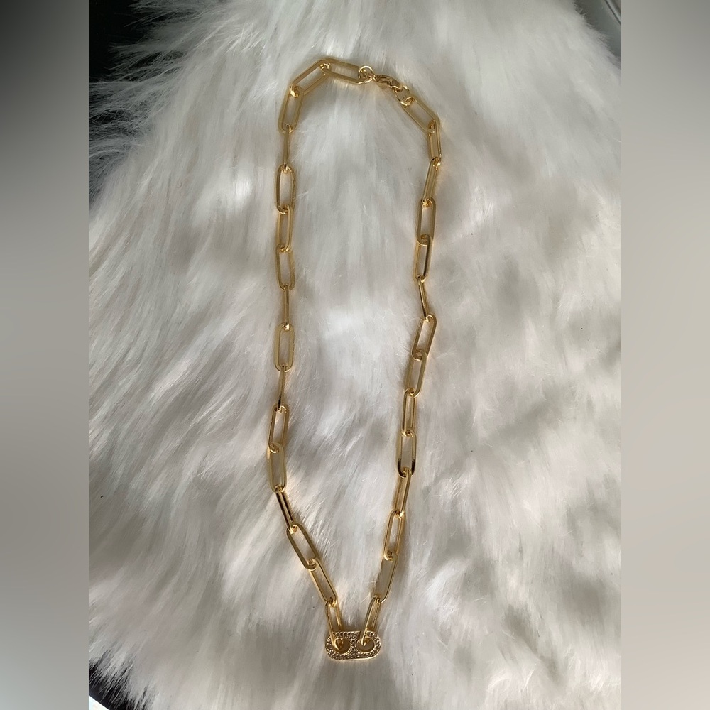 18” Paperclip Gold Necklace with pave charm
